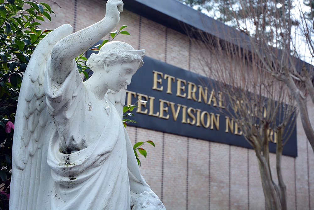 A statue at the entrance to the EWTN studios in Irondale, Alabama, on Jan. 8, 2019. (RNS/Jack Jenkins)