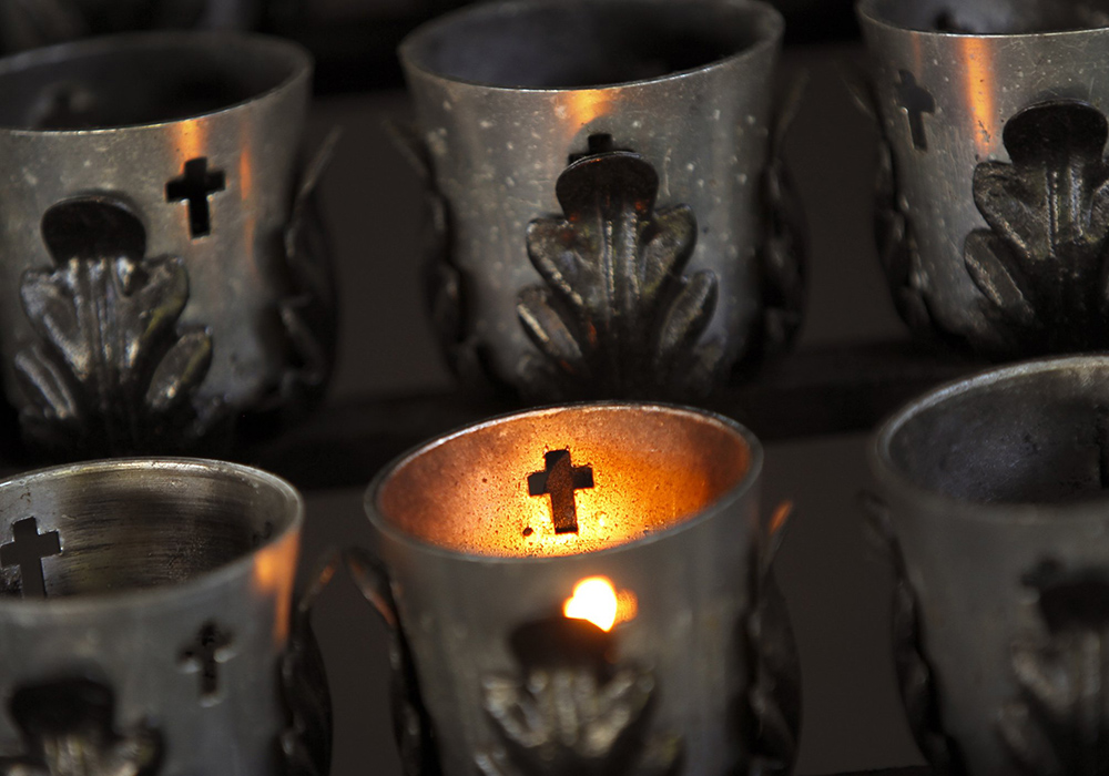 Pictured are votive candles at the St. Kateri Tekakwitha shrine in Fonda, New York. (CNS file photo/Nancy Phelan Wiechec)
