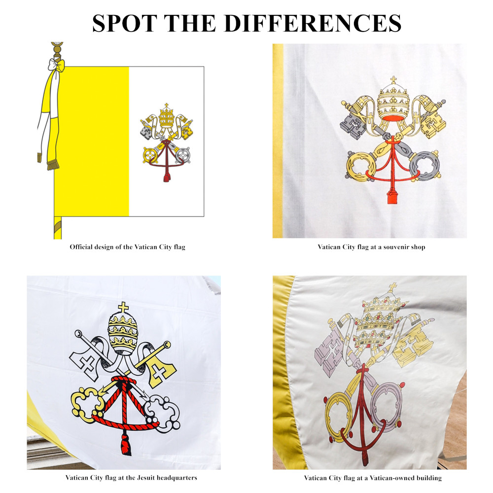 A graphic says "spot the differences" and shows four different Vatican City flags