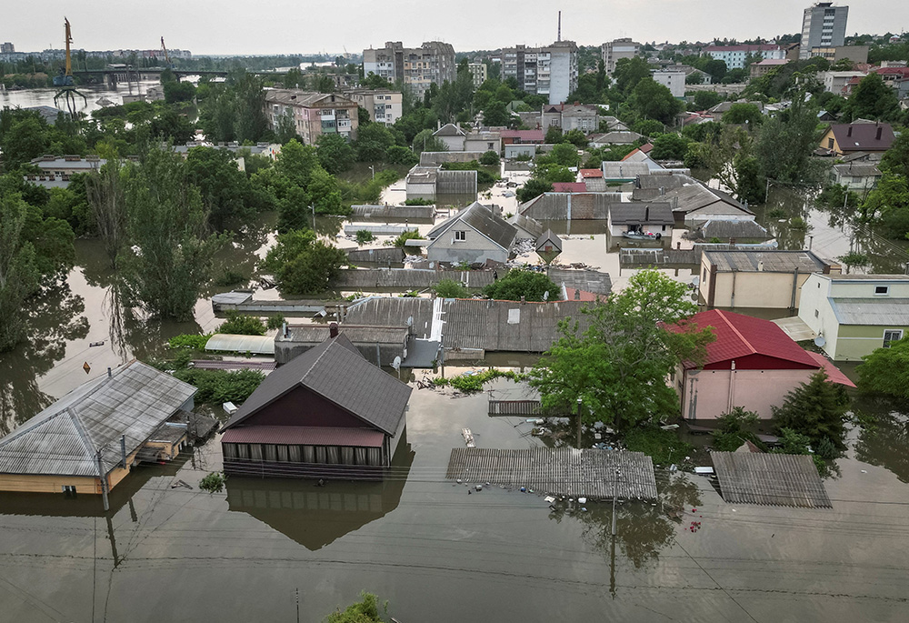 A view shows a flooded area in Kherson June 7 after the Nova Kakhovka dam breached, amid Russia's attack on Ukraine. (OSV News/Reuters/Vladyslav Smilianets)
