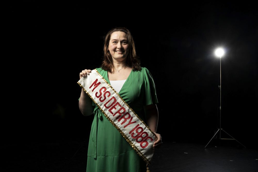 In an interview in the PBS documentary series "Once Upon a Time in Northern Ireland," Fiona, whose brother Jim was killed by a British soldier, recalls representing the city of Derry in a Miss Ireland beauty pageant 1986. (PBS/Courtesy of Gus Palmer)