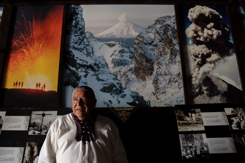 Moises Vega gives an interview at the Volcano Museum in Amecameca, Mexico, near the Popocatépetl volcano, Sunday, June 11, 2023.