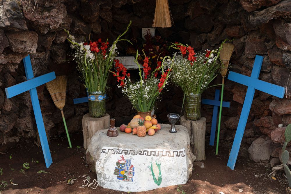 A replica of a shrine that people devote to the Popocatépetl volcano is on display at the Volcano Museum in Amecameca, Mexico, Sunday, June 11, 2023.
