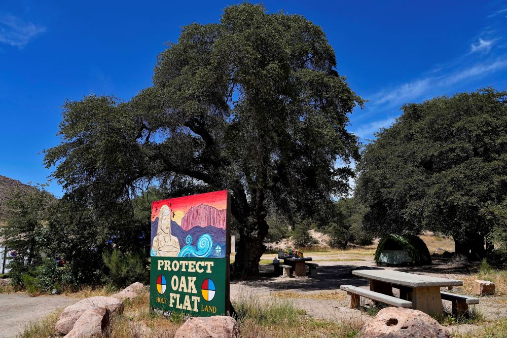 Campers utilize Oak Flat Campground in the Tonto National Forest, Friday, June 9, 2023, in Miami, Ariz. Oak Flat in central Arizona is the subject of a tug of war between people in the historic mining town of Superior who want a huge copper mine developed there for its economic benefits and Native American groups that say the land is sacred and should be protected. (AP Photo/Matt York)