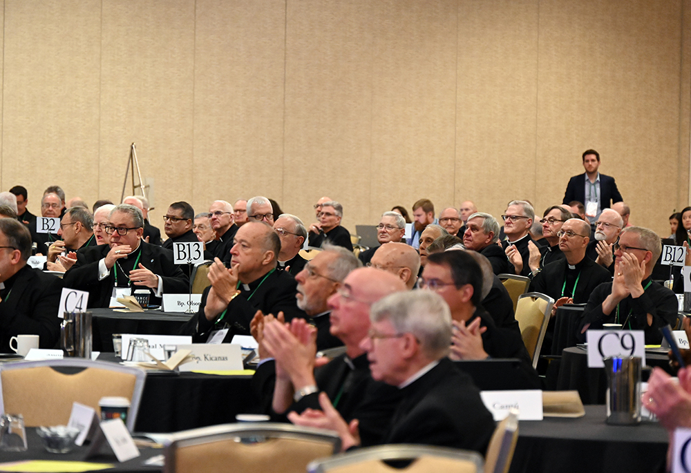 Bishops applaud during the U.S. Conference of Catholic Bishops meeting June 15 in Orlando, Florida. (RNS photo/Jack Jenkins)