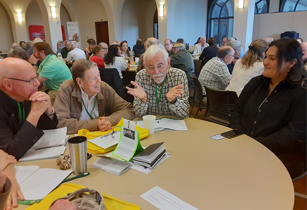 Vincentian Fr. Louis Arceneaux of New Orleans explains his ministry as a priest during a table discussion at the annual assembly of the Association of U.S. Catholic Priests on June 14 at the University of San Diego. (Dennis Sadowski)