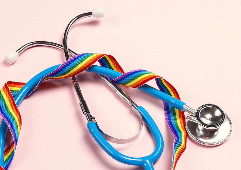 Rainbow ribbon wrapped around a stethoscope (Dreamstime/Oksana Ryzhinskaya)