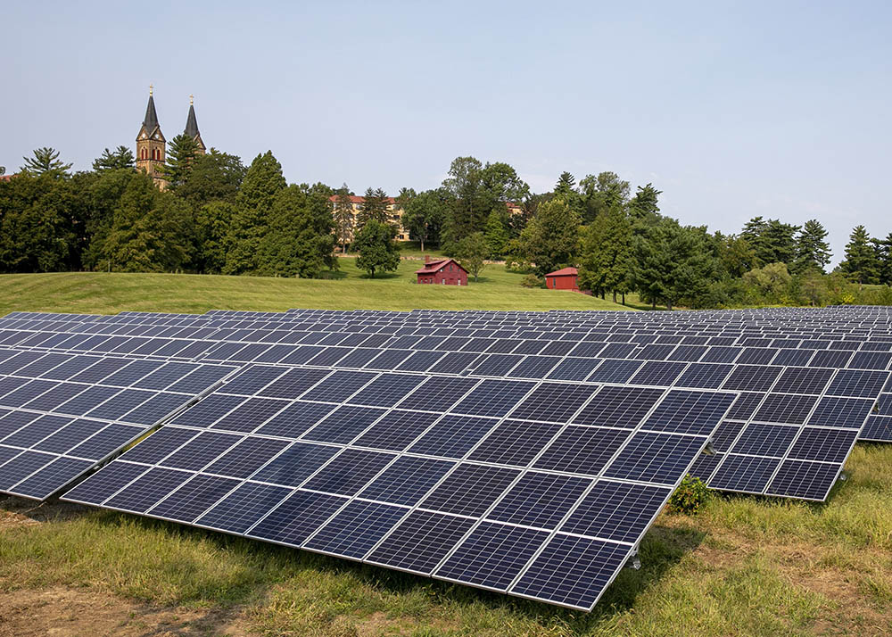 Solar panels are seen on the campus of St. Meinrad Archabbey and its seminary in Spencer County, Indiana, Sept. 11, 2021. (CNS/Courtesy of St. Meinrad Archabbey via The Criterion)