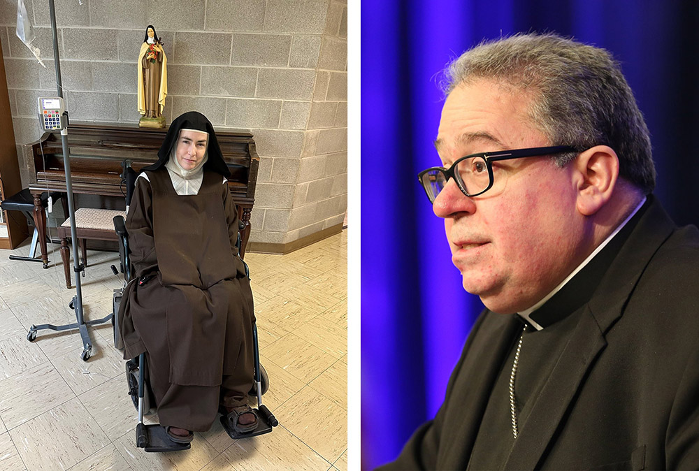 Reverend Mother Teresa Agnes of Jesus Crucified Gerlach (left), a longtime member of the Order of Discalced Carmelites, and Bishop Michael Olson of Fort Worth, Texas (OSV News/Courtesy of Matthew Bobo/Bob Roller)