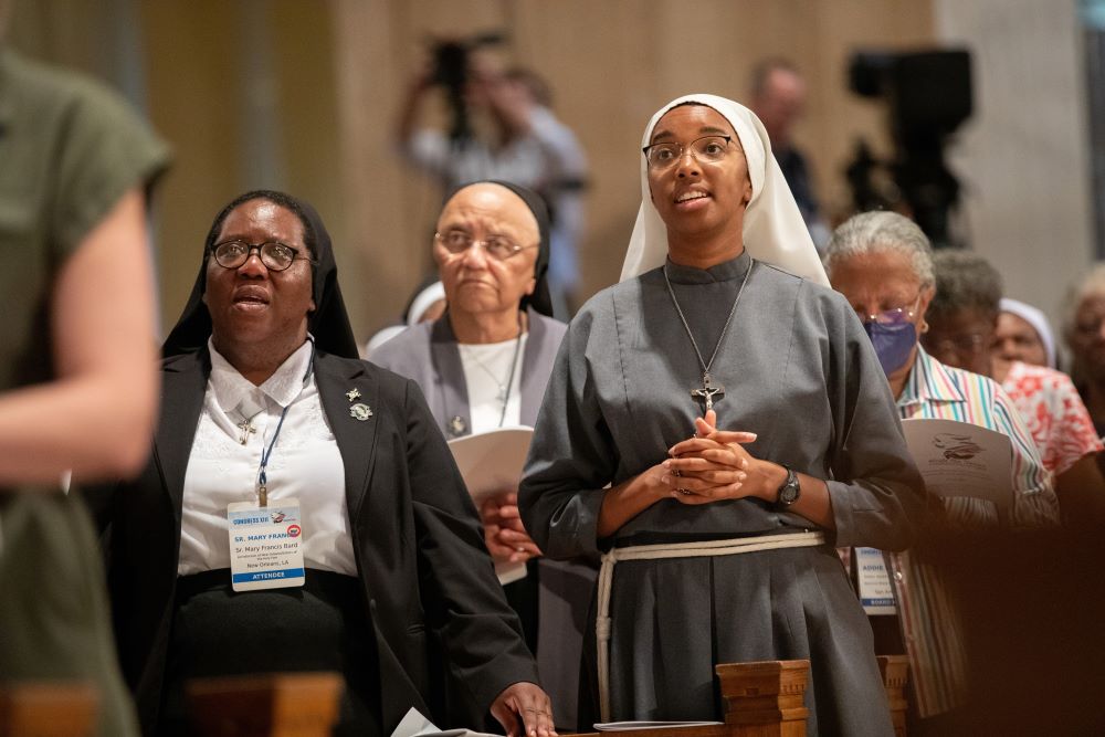Religious sisters pray during the opening Mass for the 13th National Black Catholic Congress July 21, 2023, at the Basilica of the National Shrine of the Immaculate Conception in Washington. (OSV News/Archdiocese of Washington/Jaclyn Lippelmann) 