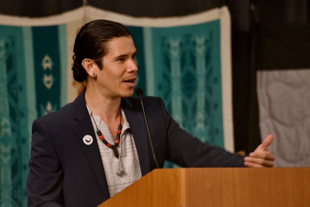 Samuel Torres, deputy chief executive officer of the National Native American Boarding School Healing Coalition, speaks to the Tekakwitha Conference July 20 in Minneapolis, Minnesota. (GSR photo/Dan Stockman)