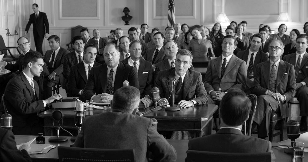 Cillian Murphy, center, is seen in a scene from "Oppenheimer."