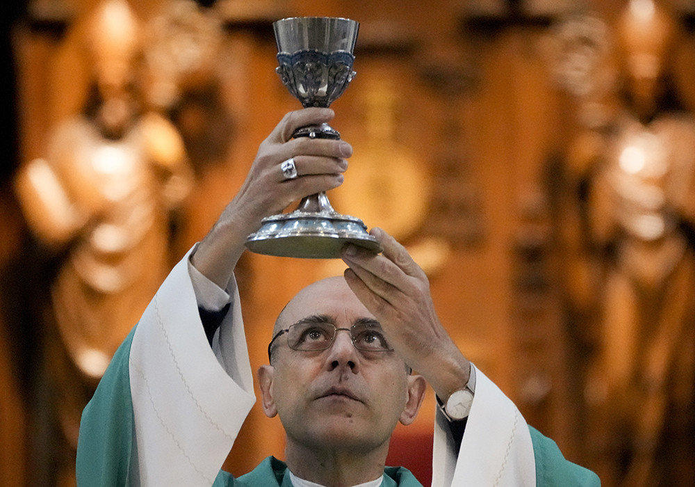 Monsignor Víctor Manuel Fernández, archbishop of La Plata, officiates a Mass at the Cathedral July 9 in La Plata, Argentina. Fernandez was appointed by Pope Francis to head the Holy See's Dicastery for the Doctrine of the Faith at the Vatican. (AP photo/Natacha Pisarenko)