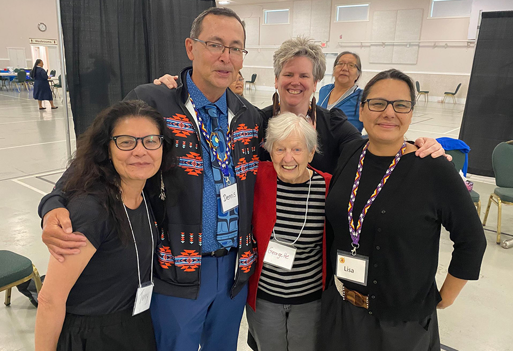 Trainers Terry Lynn Luggi, Dennis Chartrand, Dianne Little and Lisa Raven with participant Georgette in Duncan, British Columbia, at Returning to Spirit's Advancing Reconciliation workshop (Courtesy of Returning to Spirit)