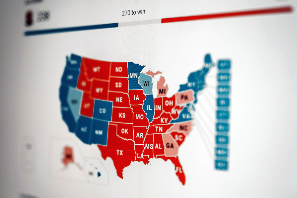 An image of a map of electoral votes needed to win the presidential election ((Unsplash/Clay Banks)