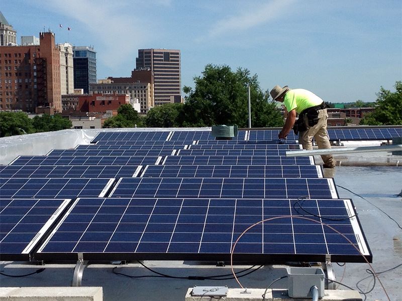 Solar panels are installed on the roof of Faith Community Church in Greensboro, N.C., in May 2015. (Courtesy of NC WARN)