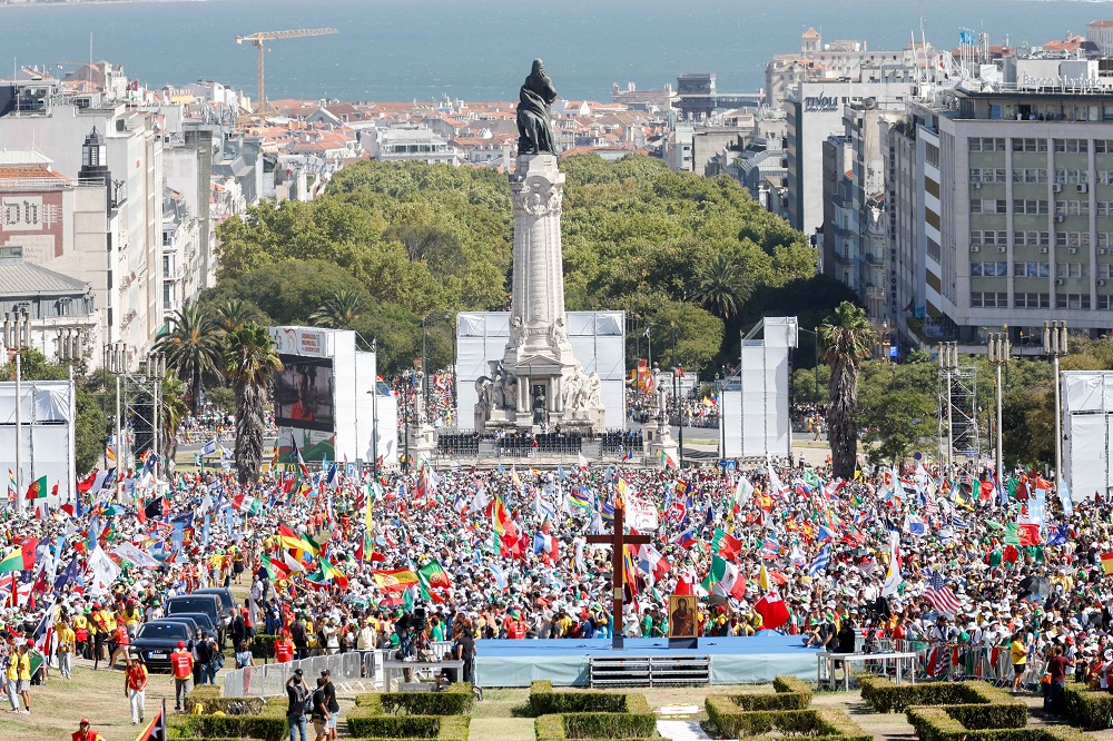 Tens of thousands of young people attend the World Youth Day welcome ceremony at Eduardo VII Park in Lisbon, Portugal, Aug. 3, 2023. 