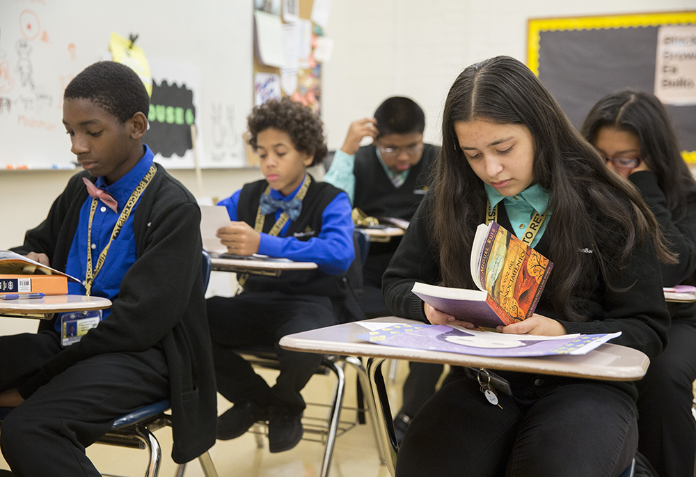 In a 2016 file photo, students at Don Bosco Cristo Rey High School in Takoma Park, Maryland, participate in a classroom exercise. (OSV News/CNS file/Catholic Standard/Jaclyn Lippelmann)