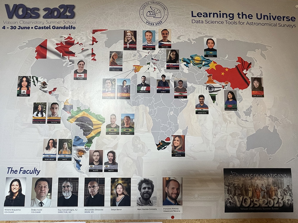 A map of the 27 students representing 20 countries participating in the 2023 Vatican Observatory Summer School (EarthBeat photo/Christopher White)