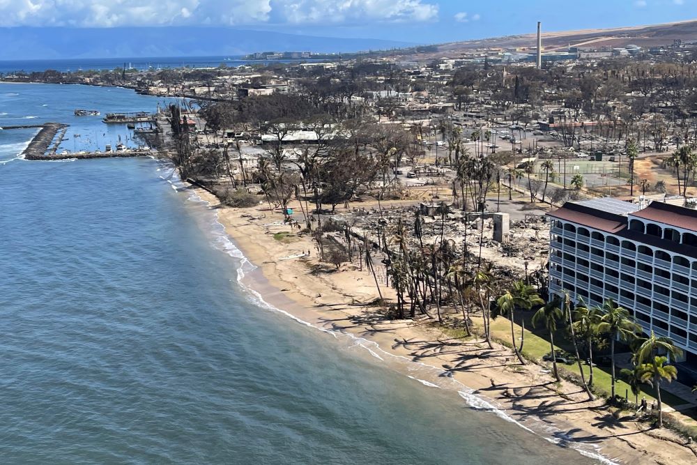 This photo provided by the Hawaii Department of Land and Natural Resources shows burnt areas in Lahaina on the Maui island, Hawaii, Friday, Aug. 11, 2023, following a wildfire.