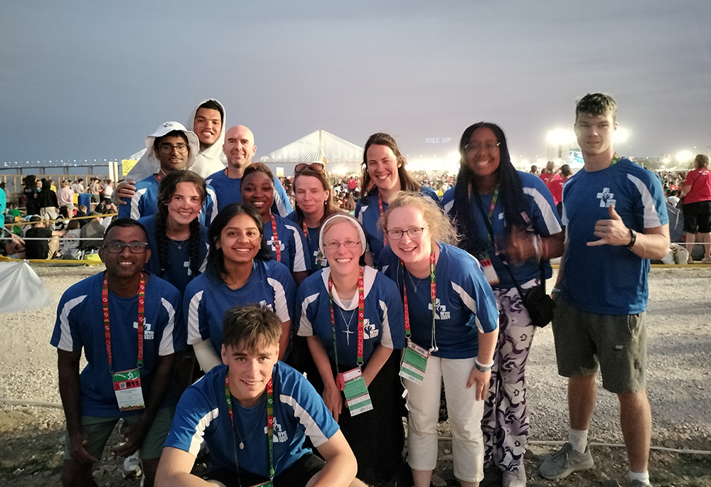 Sr. Kathryn Press, third in the first row, is pictured with pilgrims from the Diocese of Waterford and Lismore at the vigil preparing for the missioning Mass with Pope Francis, during World Youth Day. (Courtesy of Sr. Kathryn Press)