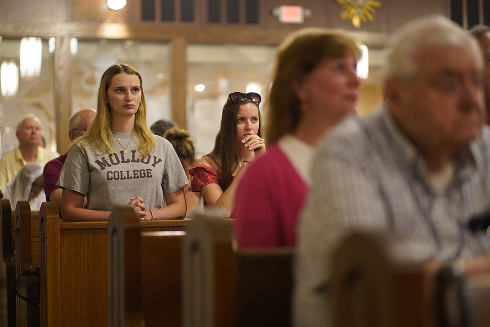 Congregants pray during a special Mass for vocations at Cure of Ars Church in Merrick, New York, Aug. 4, 2022. The liturgy was sponsored by the vocations office of the Diocese of Rockville Centre, New York. (CNS/Gregory A. Shemitz)