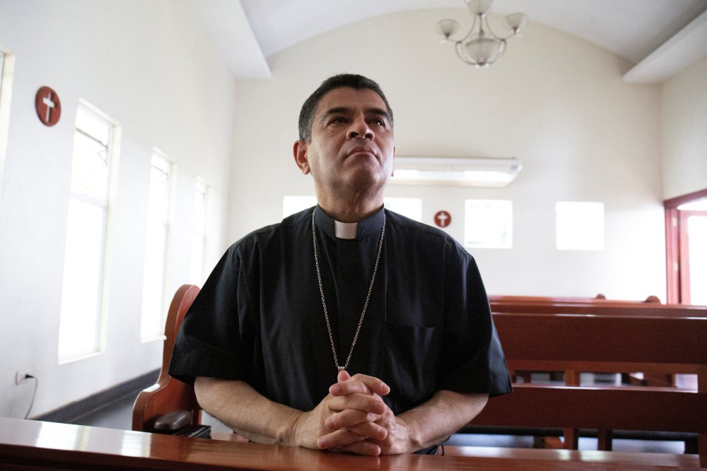 Bishop Rolando Álvarez prays in a chapel in 2022 Bishop Rolando Álvarez prays in a chapel in 2022