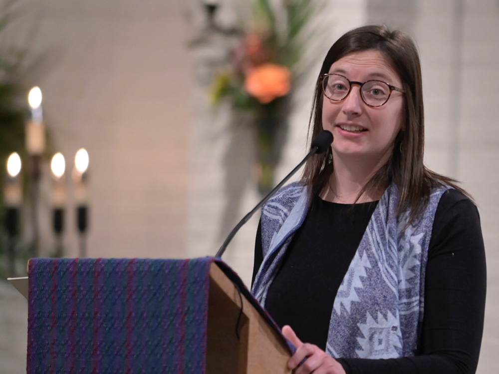 Martha Ligas at the Community of St. Peter in Cleveland on Holy Thursday, April 6, 2023 (Peggy Turbett)