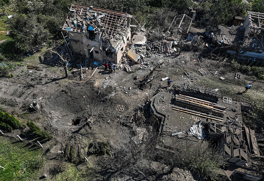 A view shows a house destroyed in a Russian airstrike on Kyiv, Ukraine, Aug. 27. (OSV News/Reuters/Yan Dobronosov)