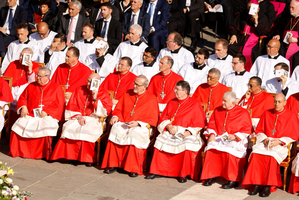 Prelates about to be made cardinals by Pope Francis wait at the beginning of the consistory in St. Peter's Square at the Vatican Sept. 30, 2023. (CNS photo/Lola Gomez)