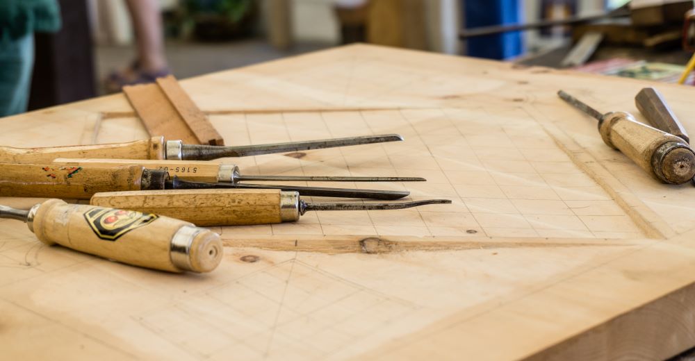 Woodworking tools on a wooden table