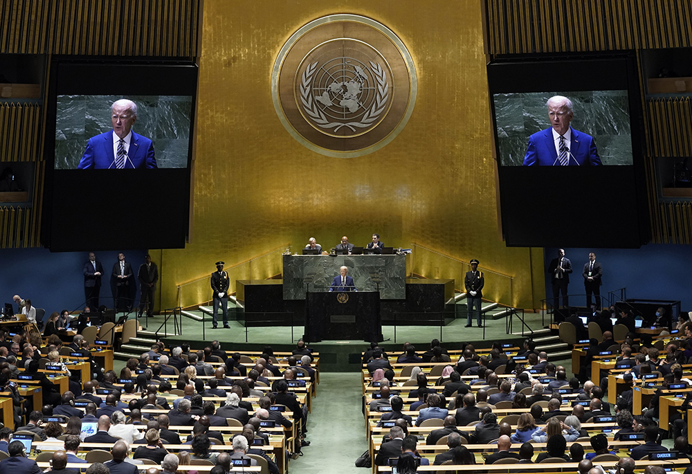 President Joe Biden addresses the 78th session of the United Nations General Assembly on Sept. 19. (AP photo/Richard Drew) US President Joe Biden addresses the 78th session of the United Nations General Assembly on Sept. 19. (AP photo/Richard Drew)