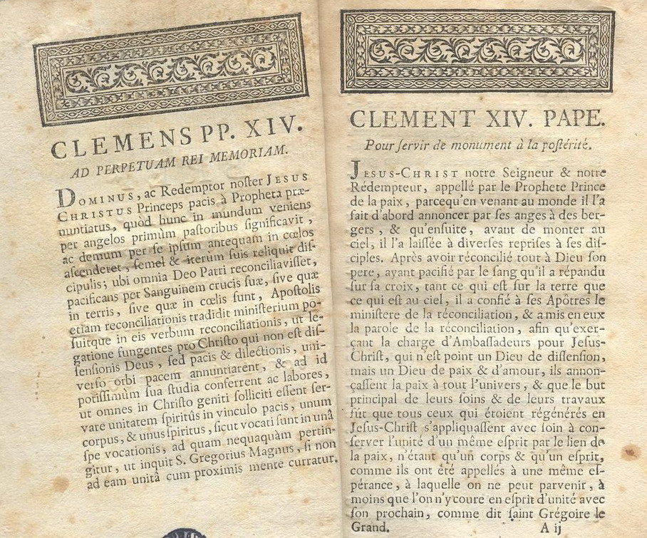 The brief 1773 Dominus ac Redemptor by which Pope Clement XIV suppressed the Society of Jesus (Wikimedia Commons)