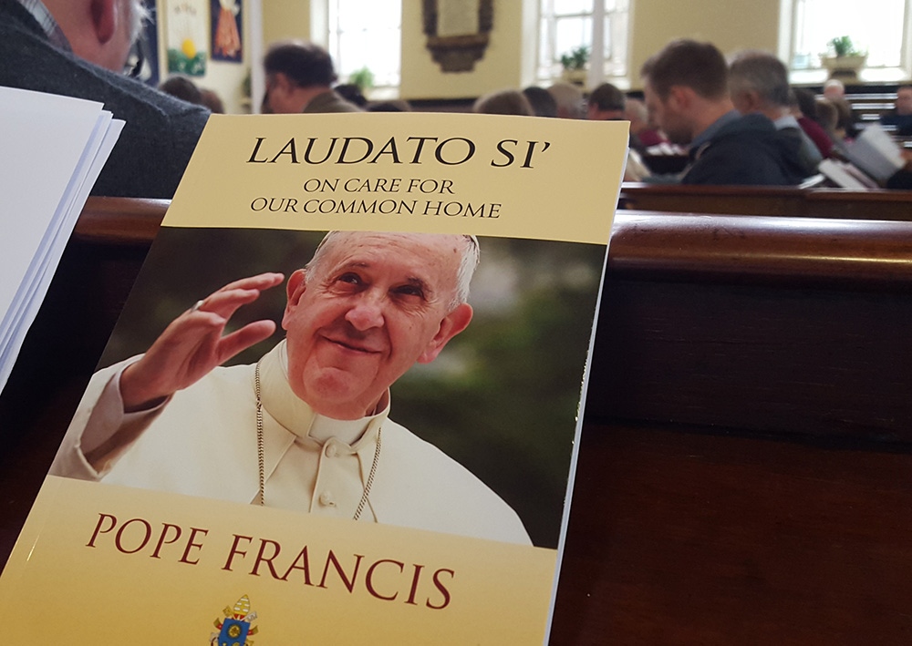 Pope Francis' 2015 encyclical on the environment, "Laudato Si', on Care for Our Common Home," is seen during an ecumenical study day on the document in York, England, in 2016. (Flickr/British Province of Carmelites/Johan Bergström-Allen)