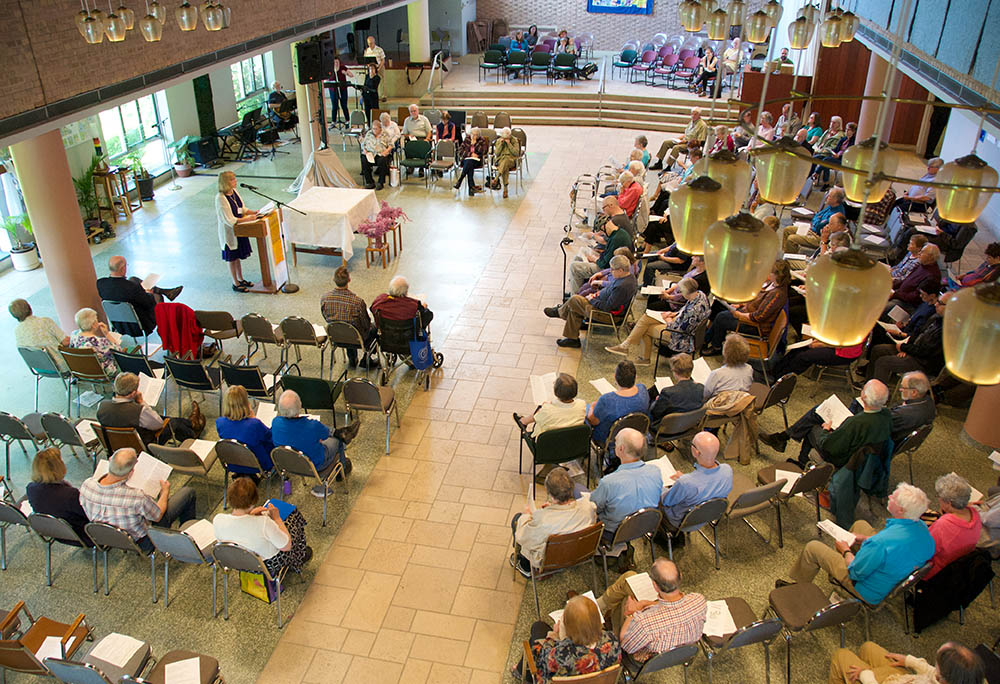 Spirit Catholic Community gathers in a previous worship space in Minneapolis. The community has moved three times since exiting St. Stephen's Parish. (Peter Molenda)