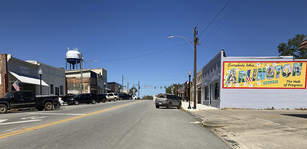 Downtown Arlington, Georgia, is shown Oct. 6, 2022. The town in southwest Georgia's Calhoun County has an estimated population of 1,225. (AP Photo/Jeff Amy)
