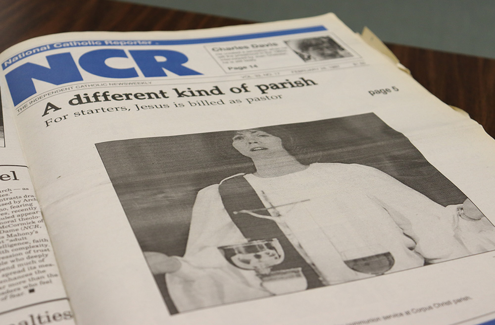 Mary Ramerman is seen on the cover of the Feb. 28, 1997, issue of National Catholic Reporter, for an article about Corpus Christi Parish in Rochester, New York. (NCR photo/Teresa Malcolm)