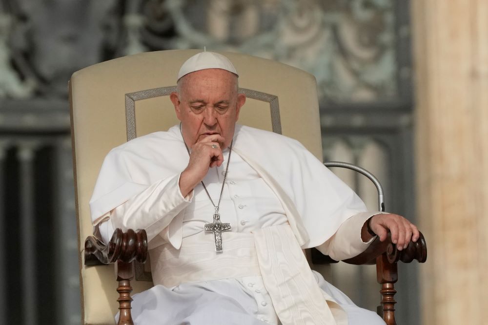 Pope Francis attends the weekly general audience in St. Peter's at the Vatican, Wednesday, Sept. 13, 2023. Pope Francis will discuss how to address the world’s pressing issues with former President Bill Clinton to open this year’s Clinton Global Initiative, organizers announced Thursday. (AP/Gregorio Borgia)