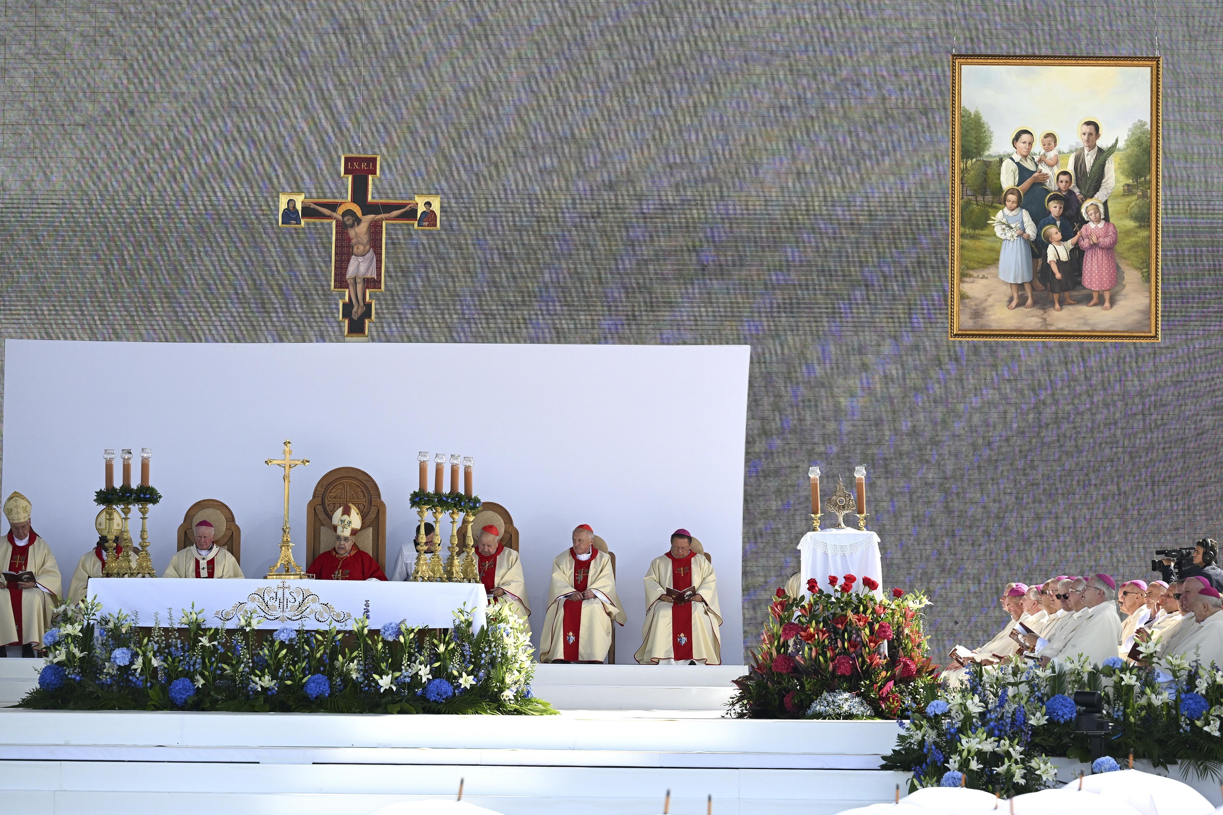 rowd attending a Mass in which the Vatican beatified the Polish Ulma family, including small children, who were killed by the Nazis in 1944 for having sheltered Jews, in the Ulmas' home village of Markowa Poland, on Sunday, Sept. 10, 2023. 