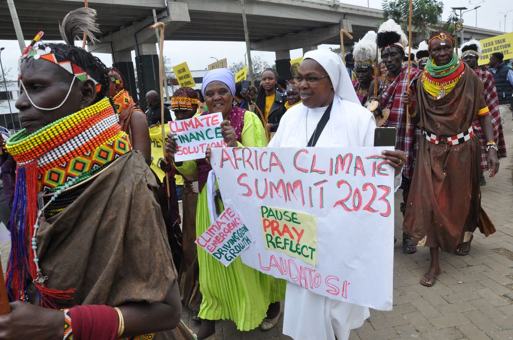 People from a variety of faiths and groups march through Nairobi, Kenya, before the Africa Climate Summit, Sept. 4, 2023. (RNS photo/Fredrick Nzwili)