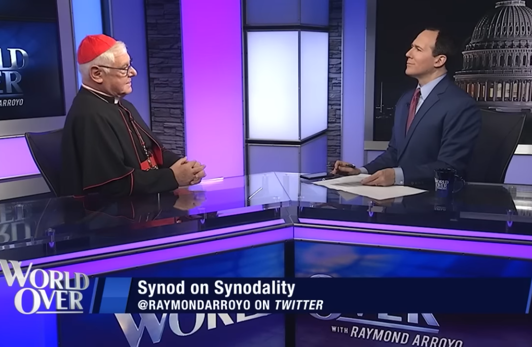 German Cardinal Gerhard Müller appears on Eternal Word Television Network's "The World Over" with host Raymond Arroyo during an Oct. 6, 2022, broadcast. (NCR screenshot/YouTube/EWTN)
