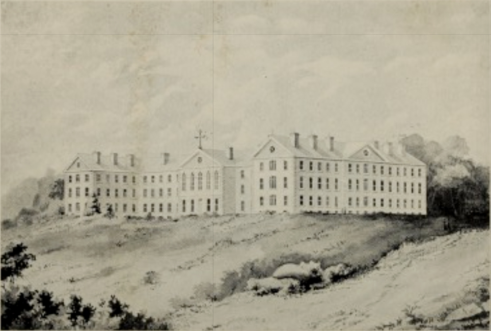 Drawing of Woodstock College in Woodstock, Maryland, in 1871 (Wikimedia Commons/Jesuit Archives)