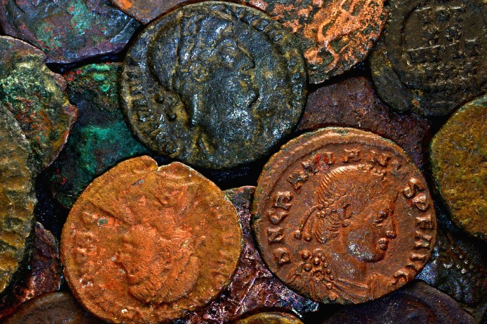 a pile of ancient coins