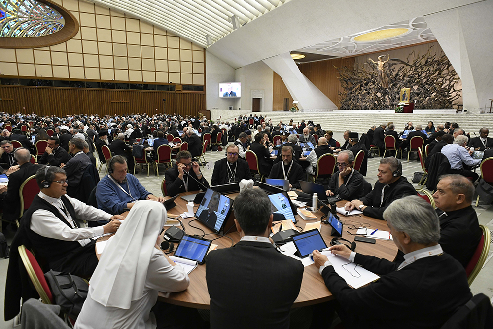 Participants in the assembly of the Synod of Bishops meeting in the Paul VI Audience Hall at the Vatican Oct. 25. (CNS/Vatican Media)