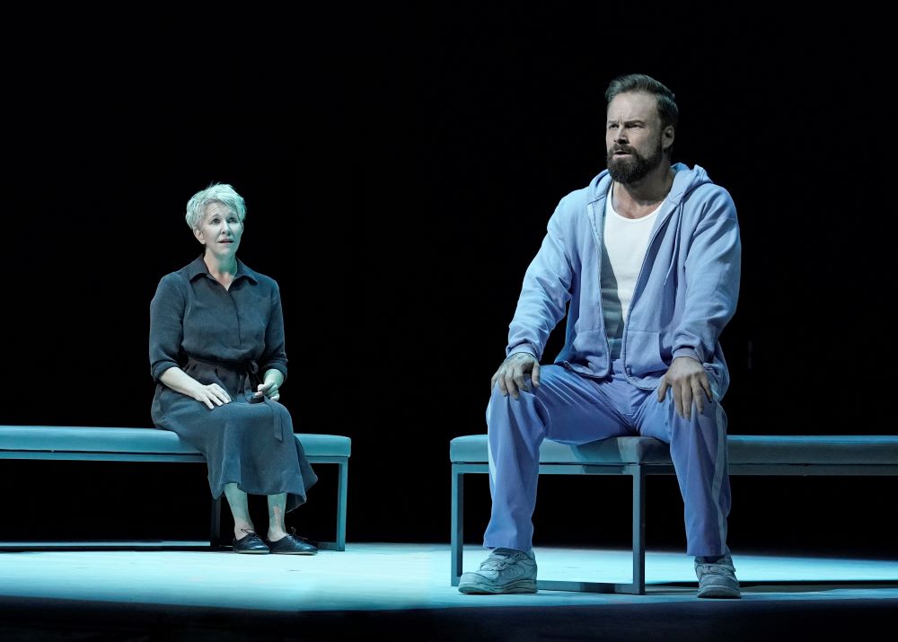 Joyce DiDonato portrays Sr. Helen Prejean, and Ryan McKinny portrays inmate Joseph De Rocher in Jake Heggie's "Dead Man Walking." (Met Opera/Karen Almond)