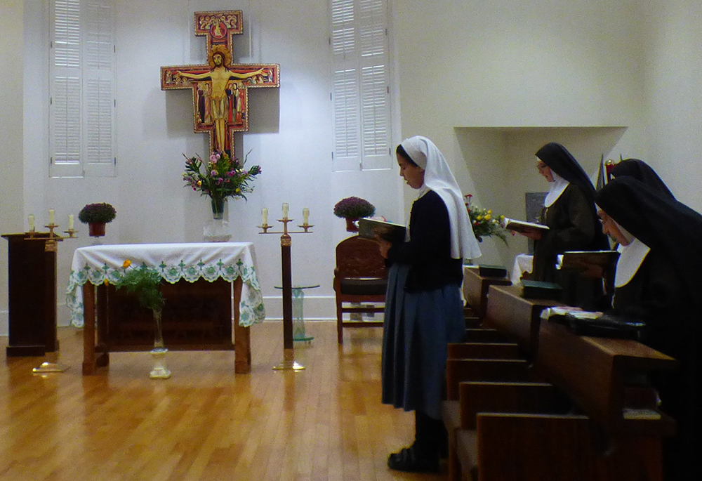 A community of Capuchin Poor Clares, a contemplative order, pray the Liturgy of the Hours Sept. 27 at the Veronica Giuliani Monastery in Wilmington, Delaware. The sisters said they will be praying for those participating in the synod. (GSR photo/Rhina Guidos)