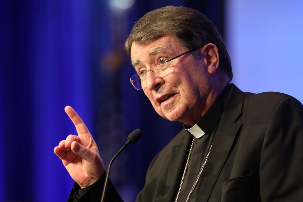 Archbishop Christophe Pierre, apostolic nuncio to the United States, speaks Nov. 16, 2021, during a session of the fall general assembly of the U.S. Conference of Catholic Bishops in Baltimore.