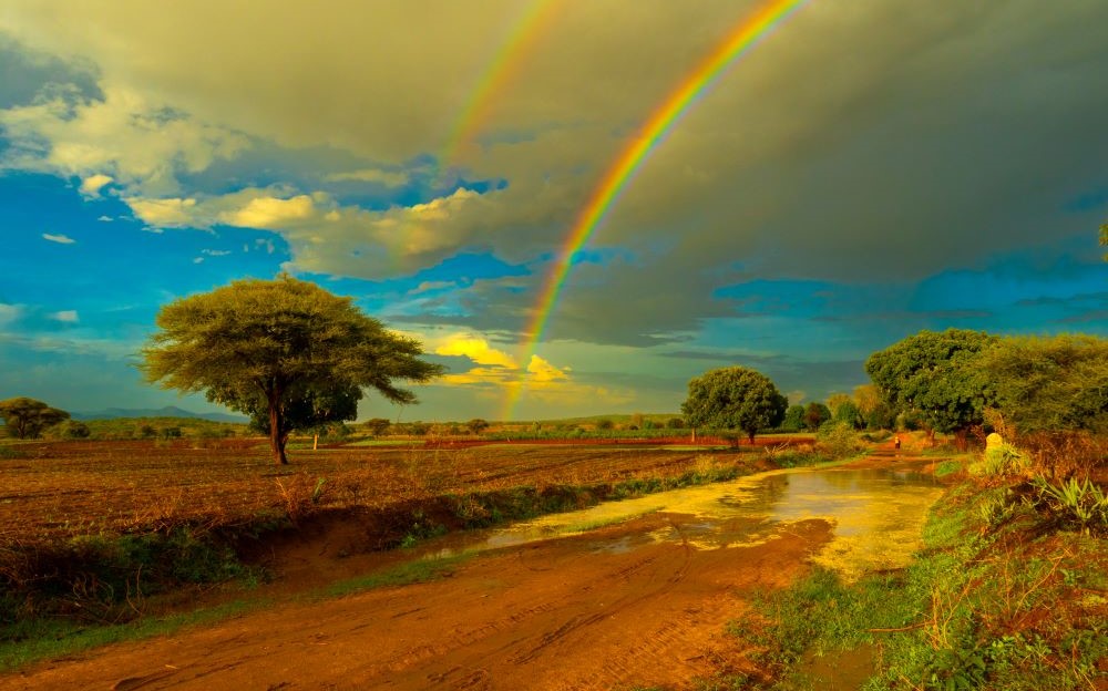 A rainbow appears over Goima village in the Chennai district of Tanzania.