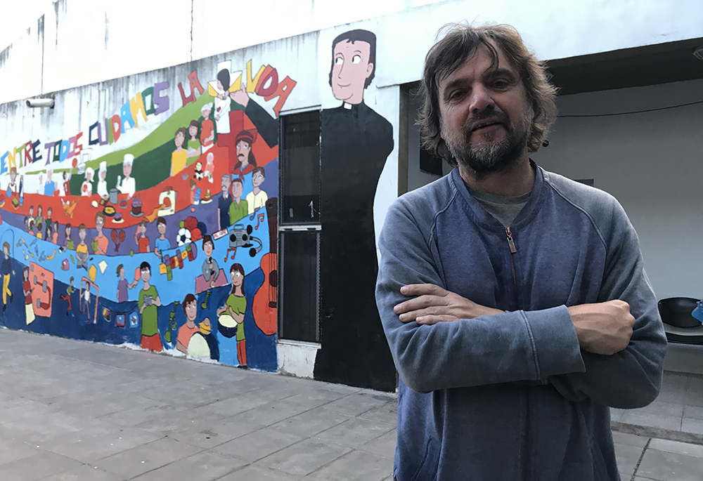 Fr. José María di Paola poses Oct. 6, 2019, outside St. John Bosco parish in Jose Leon Suarez, Argentina. (CNS/David Agren)