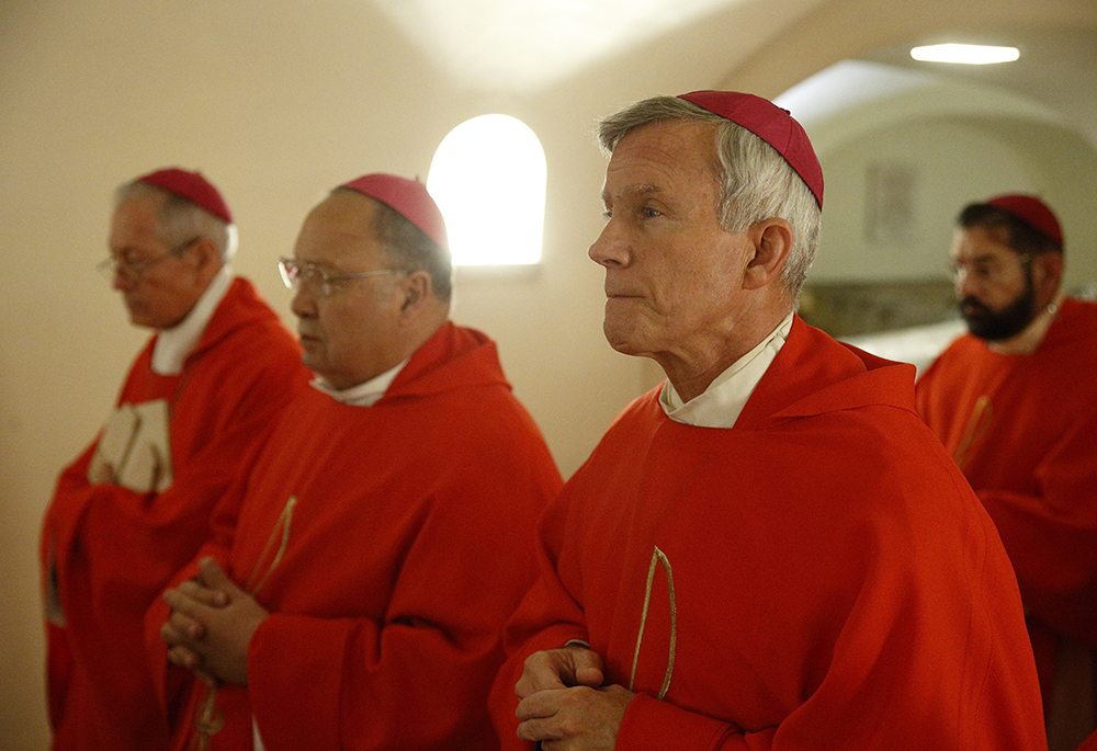 Bishop Joseph Strickland of Tyler, Texas, and other U.S. bishops concelebrate Mass in the crypt of St. Peter's Basilica Jan. 20, 2020, during their "ad limina" visits to the Vatican. The Holy See Press Office announced Nov. 11, 2023, that Pope Francis has "relieved" Bishop Strickland from the pastoral governance of the Diocese of Tyler. (OSV News/CNS file photo, Paul Haring)